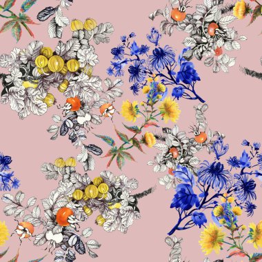 Çiçek ve meyveleri ile desen