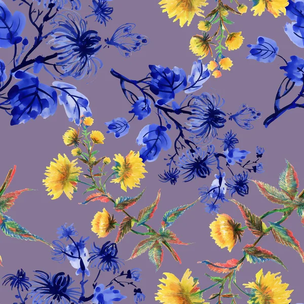 Modello acquerello con fiori — Foto Stock