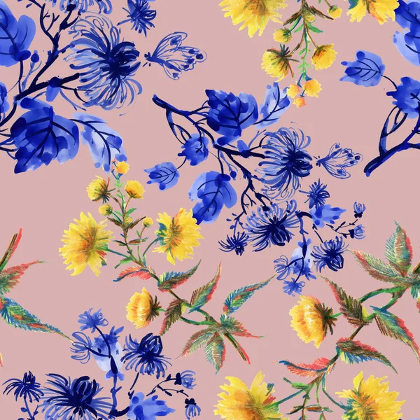Modello acquerello con fiori — Foto Stock