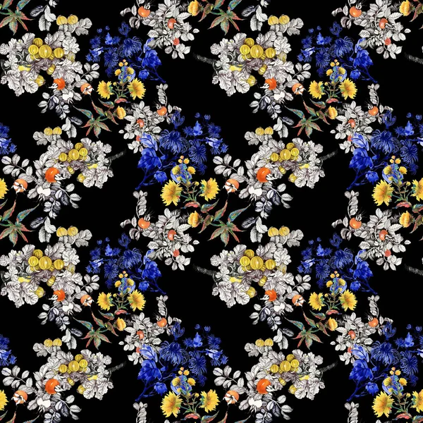 Pattern with flowers and berries — Stock Photo, Image