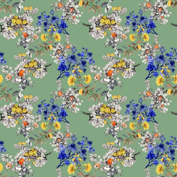 Muster mit Blumen und Beeren — Stockfoto