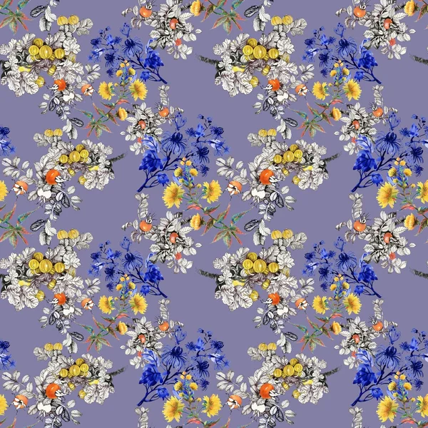Muster mit Blumen und Beeren — Stockfoto