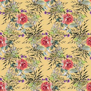 Kırmızı çiçekli kusursuz desen