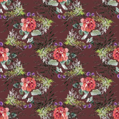 Kırmızı çiçekli kusursuz desen