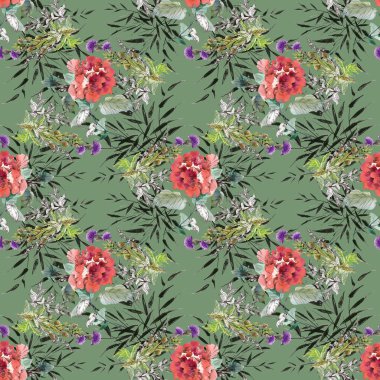 Kırmızı çiçekli kusursuz desen