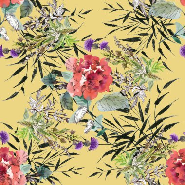 Kırmızı çiçekli kusursuz desen