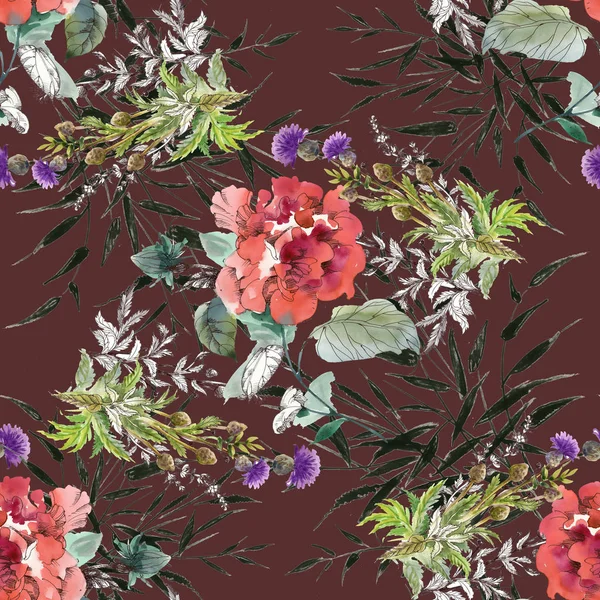 Naadloos patroon met rode bloemen — Stockfoto
