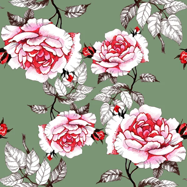Nahtloses Muster mit roten Rosen — Stockfoto