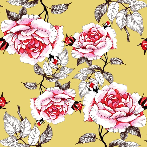 Naadloos patroon met rode rozen — Stockfoto