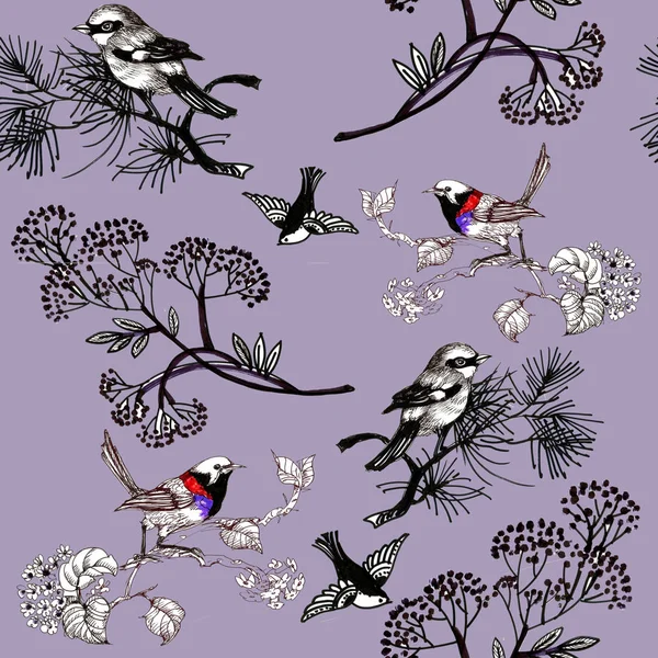 Motif floral avec des oiseaux — Photo