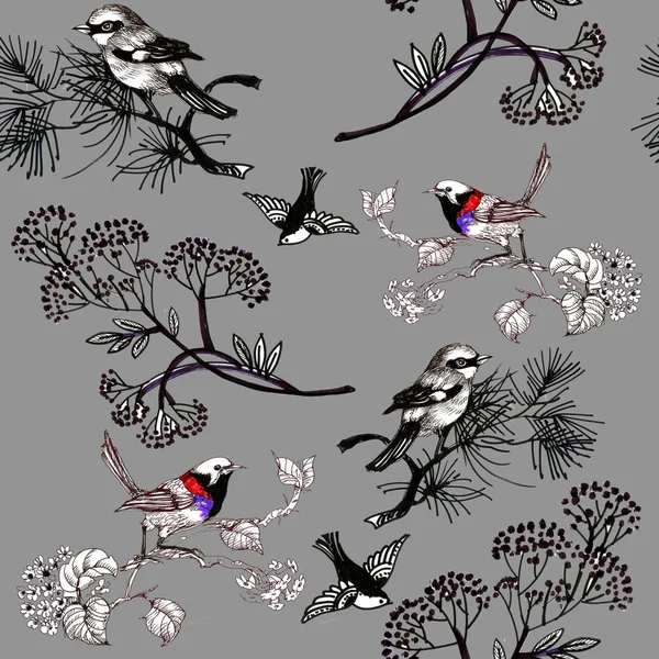 Motif floral avec des oiseaux — Photo