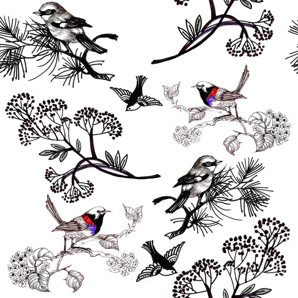 Motif floral avec des oiseaux — Photo