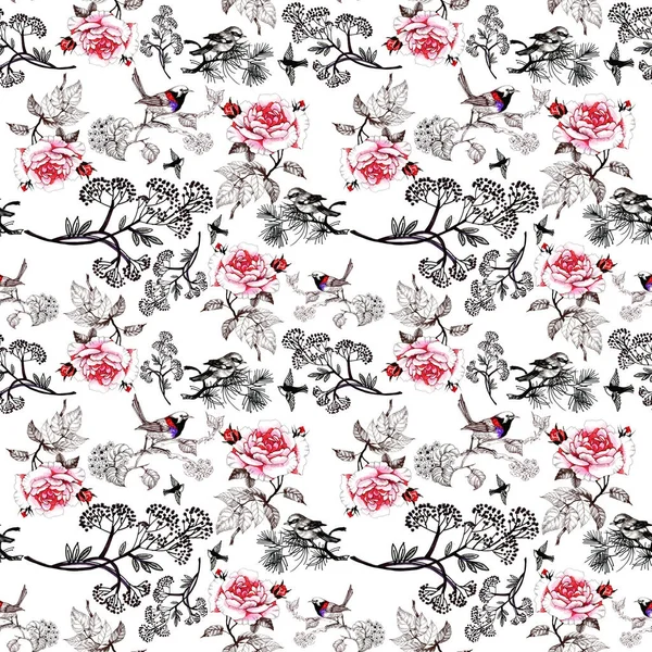 Floral pattern with birds — Stock Photo, Image