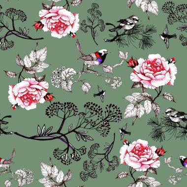 çiçek desenli kuşlar 