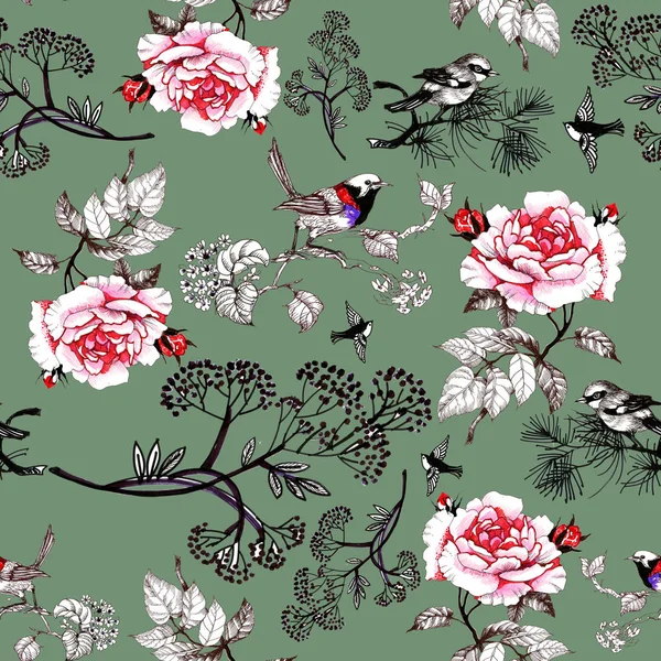 Floral pattern with birds — Stock Photo, Image