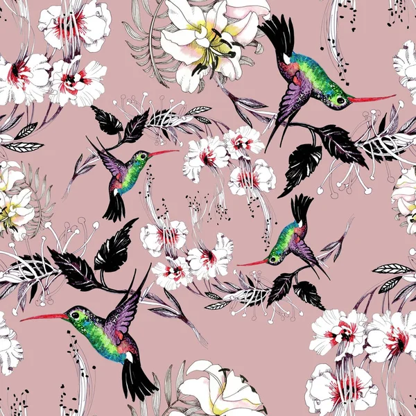 Patrón floral con pájaros —  Fotos de Stock