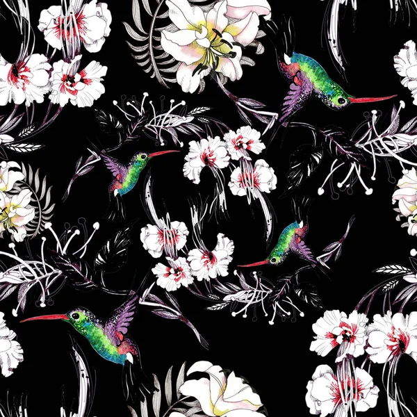 Motif floral avec des oiseaux — Photo