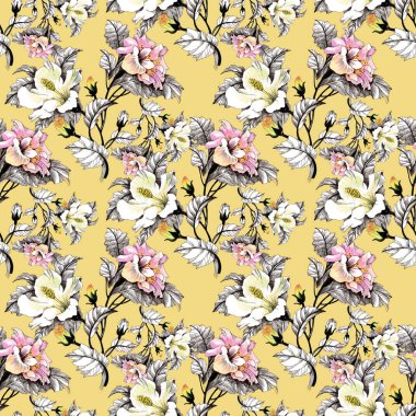 Sulu Boya desen renkli çiçekli