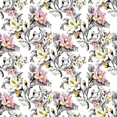 Sulu Boya desen renkli çiçekli