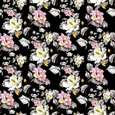 Sulu Boya desen renkli çiçekli