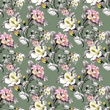 Sulu Boya desen renkli çiçekli