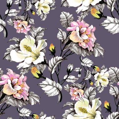 Sulu Boya desen renkli çiçekli