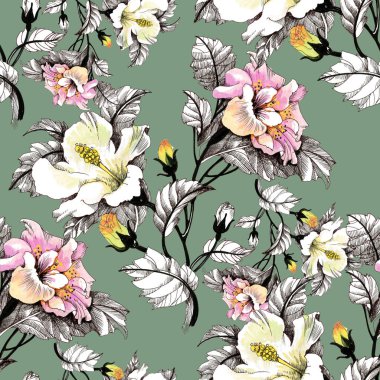 Sulu Boya desen renkli çiçekli