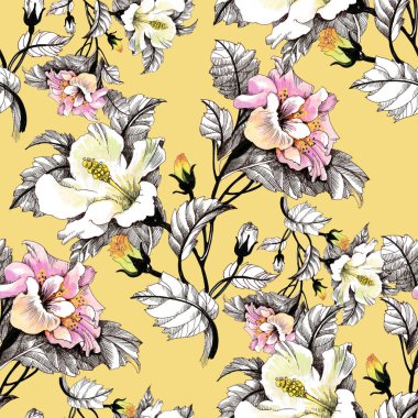 Sulu Boya desen renkli çiçekli