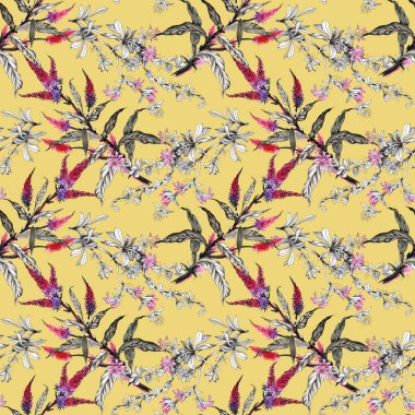 Sulu Boya desen renkli çiçekli