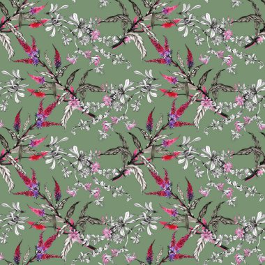 Sulu Boya desen renkli çiçekli