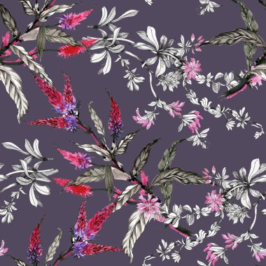 Sulu Boya desen renkli çiçekli