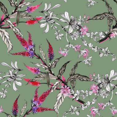 Sulu Boya desen renkli çiçekli