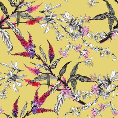 Sulu Boya desen renkli çiçekli