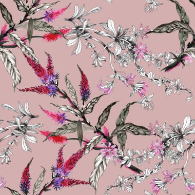 Sulu Boya desen renkli çiçekli