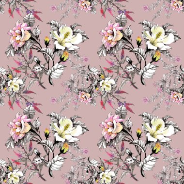 Sulu Boya desen renkli çiçekli