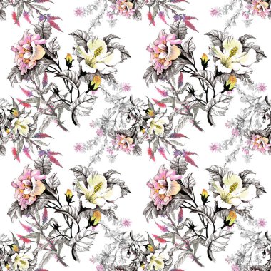 Sulu Boya desen renkli çiçekli