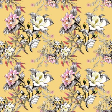 Sulu Boya desen renkli çiçekli