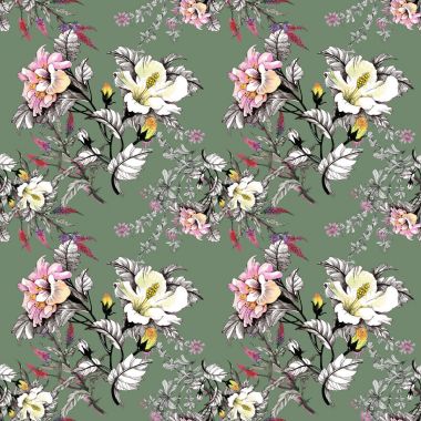 Sulu Boya desen renkli çiçekli