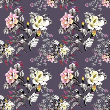 Sulu Boya desen renkli çiçekli