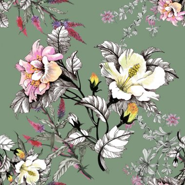 Sulu Boya desen renkli çiçekli