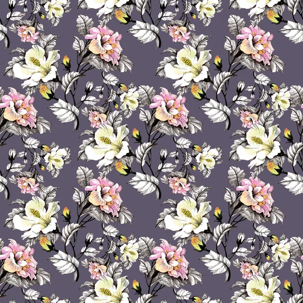 Sulu Boya desen renkli çiçekli