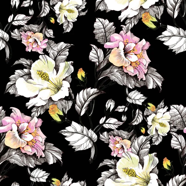 다채로운 꽃으로 수채화 패턴 — 스톡 사진