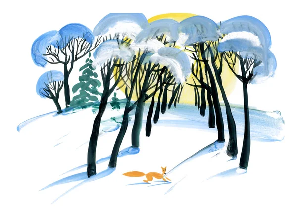 Pequena raposa em pé na neve — Fotografia de Stock
