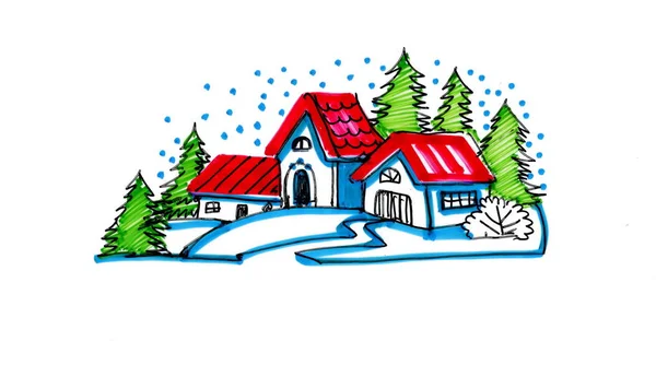 Kış manzara evleri ile — Stok fotoğraf