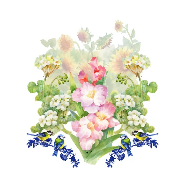 Watercolor floral composition — Stock Vector