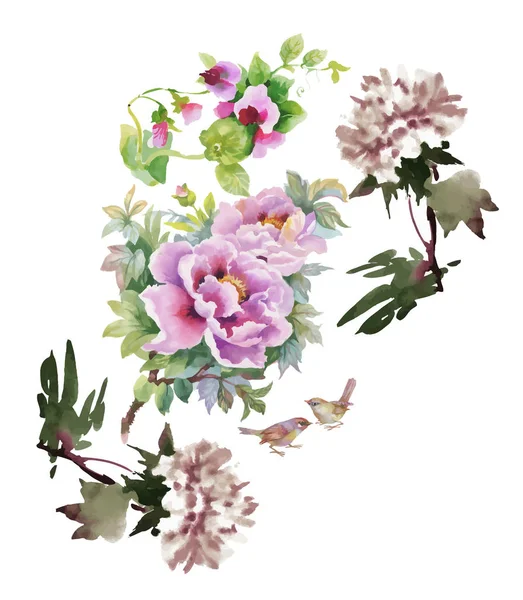 Watercolor floral composition. Clipping path included. Fast isolation. Hand painted. — Stock Vector