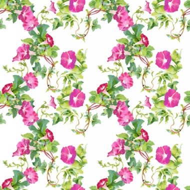 Sulu Boya Dikişsiz desen renkli çiçekler ve beyaz arka plan, suluboya çiçek desenli, pastel renk, duvar kağıdı, kart veya kumaş döşeme çiçek yaprakları ile.