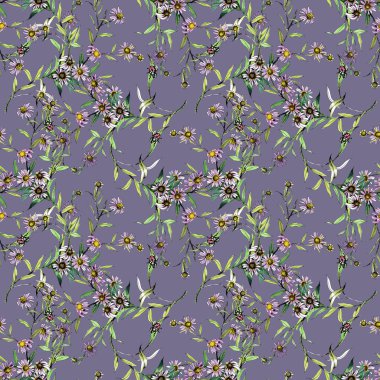 Suluboya el çekilmiş seamless modeli güzel çiçekler ve beyaz arka plan üzerinde renkli kuşlar.