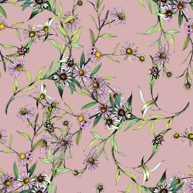 Suluboya el çekilmiş seamless modeli güzel çiçekler ve beyaz arka plan üzerinde renkli kuşlar.