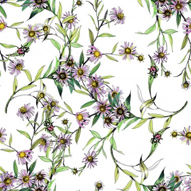 Suluboya el çekilmiş seamless modeli güzel çiçekler ve beyaz arka plan üzerinde renkli kuşlar.